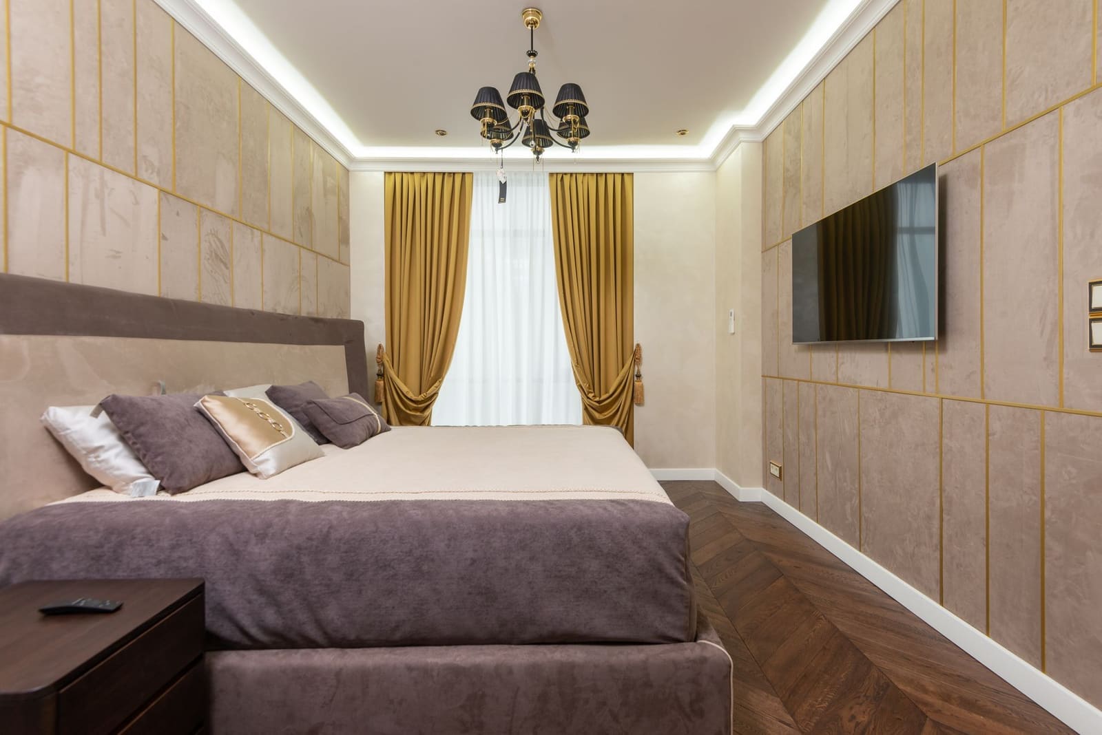 Bedroom with reading lights and built-in storage in Kharadi