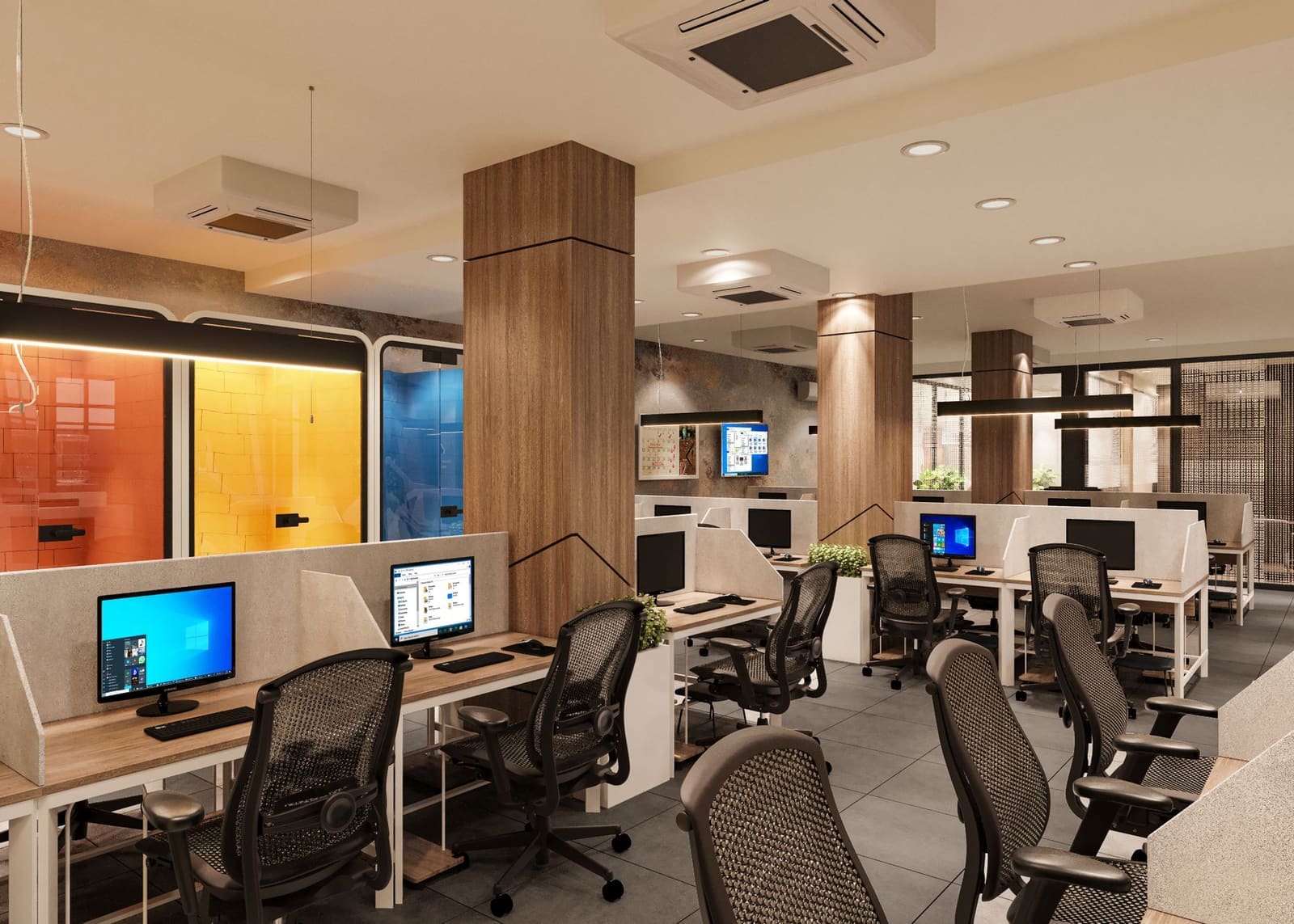 Open plan office interior with acoustic zoning designed in Pune